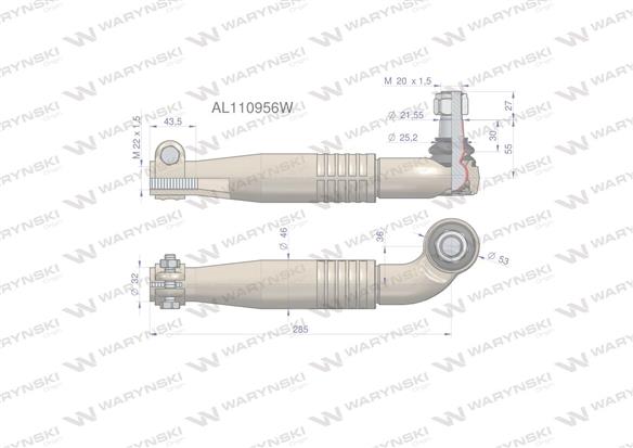 Przegub kierowniczy prawy 285mm- M22x1,5 AL110956 WARYŃSKI