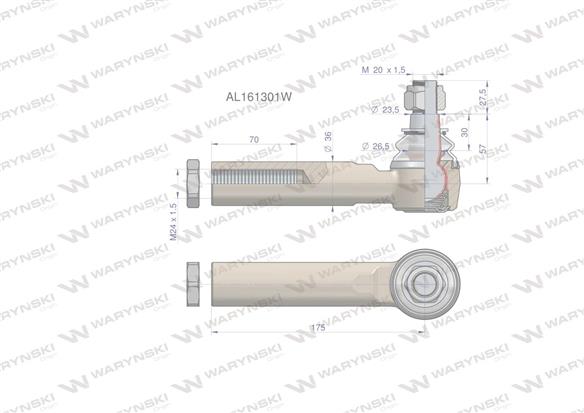 Przegub kierowniczy 175mm- M24x1,5 AL161301 WARYŃSKI