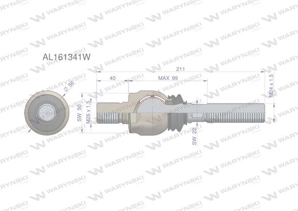 Przegub kierowniczy 211mm - M26x1,5 M24x1,5 AL161341 WARYŃSKI