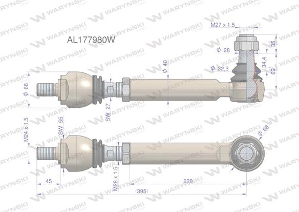 Drążek kierowniczy lewy 395mm AL177980 WARYŃSKI