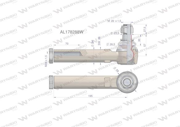 Przegub kierowniczy 195mm- M24x1,5 AL178288 WARYŃSKI