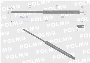 Siłownik szyberdachu L max. 230mm AL28649P JOHN DEERE POLMO