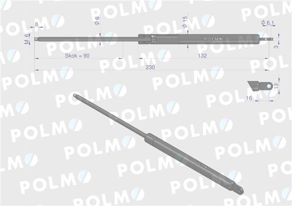 Siłownik szyberdachu L max. 230mm AL28649P JOHN DEERE POLMO