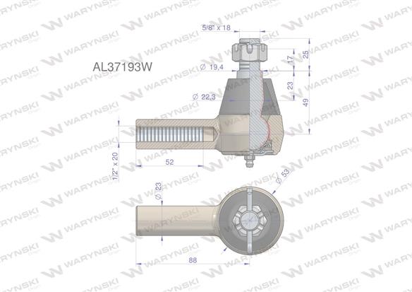 Przegub kierowniczy 88mm - 1/2" AL37193 WARYŃSKI