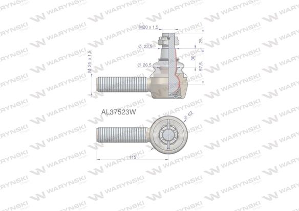 Przegub kierowniczy 115mm- M24x1,5 AL37523 WARYŃSKI