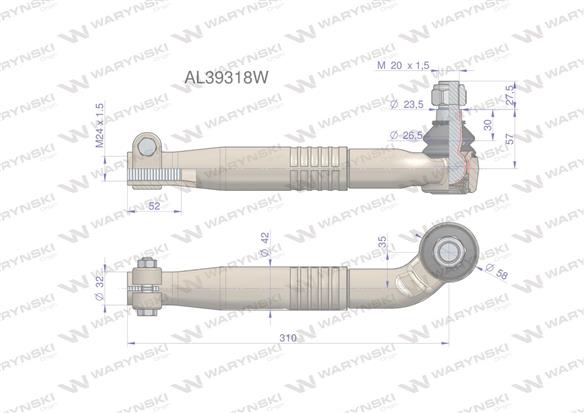 Przegub kierowniczy prawy 310mm - M24x1,5 AL39318 WARYŃSKI