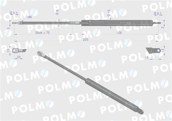 Siłownik szyberdachu L max. 225mm AL57247P CASE IH JOHN DEERE POLMO