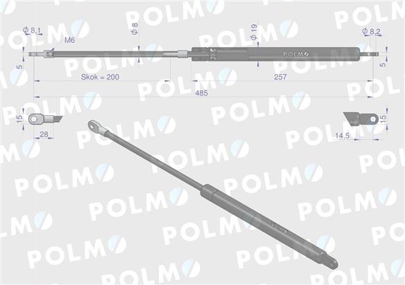 Siłownik maski silnika L max. 485mm AL57948P JOHN DEERE POLMO