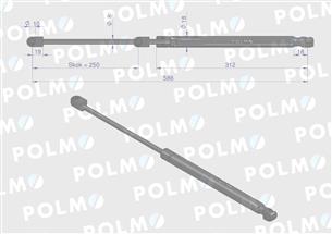 Siłownik szyby przedniej tylnej drzwi L max. 586mm AL71414P DEUTZ POLMO