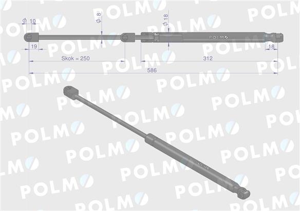 Siłownik szyby przedniej tylnej drzwi L max. 586mm AL71414P DEUTZ POLMO