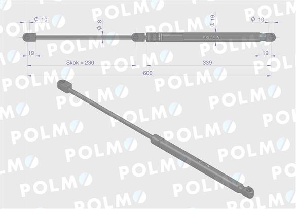 Siłownik szyby tylnej L max. 600mm CA575798P FENDT POLMO