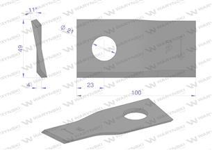 Nóż. nożyk kosiarka 100X49X4X21 prawy zastosowanie 100MER 41963 434978 Marangon WARYŃSKI ( sprzedawane po 25 )