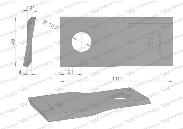 Nóż. nożyk kosiarka 110X49X4X19.5 lewy zastosowanie RS110L Sipma WARYŃSKI ( sprzedawane po 25 )