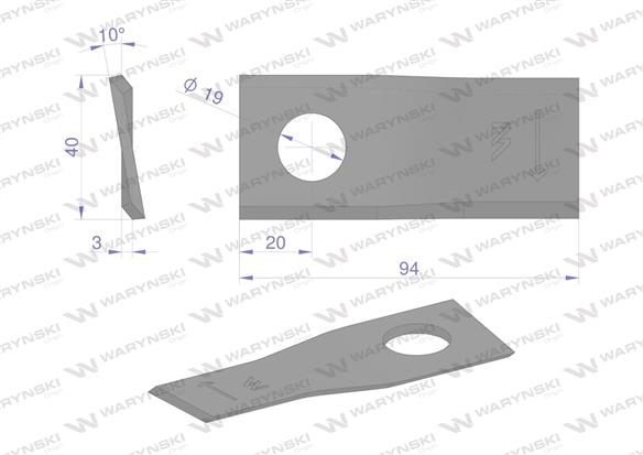 Nóż. nożyk kosiarka zwichrowany 94X40X3X19 prawy zastosowanie 1473025 001473025 Krone WARYŃSKI ( sprzedawane po 25 )