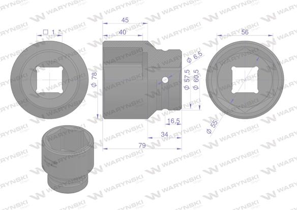 Nasadka udarowa 1" sześciokątna 55mm Waryński