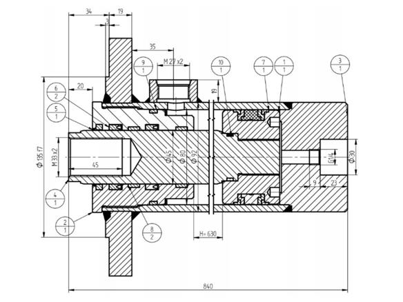 Cylinder hydrauliczny, siłownik, cyklop obrotu CJ5 z kołnierzem Kraj