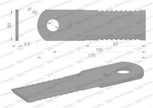 Nóż obrotowy rozdrabniacz słomy sieczkarnia uzębiony 173x50x4.5mm otwór 20 zastosowanie 84068444 New Holland WARYŃSKI ( sprzedaw