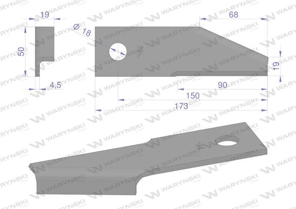 Nóż obrotowy rozdrabniacz słomy sieczkarnia podgięty 173x50x4.5mm otwór 18 zastosowanie 87031976 New Holland WARYŃSKI ( sprzedaw