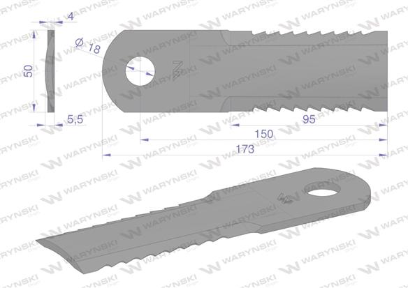 Nóż obrotowy rozdrabniacz słomy sieczkarnia uzębiony 173x50x4mm otwór 18 zastosowanie 84441392 New Holland WARYŃSKI ( sprzedawan