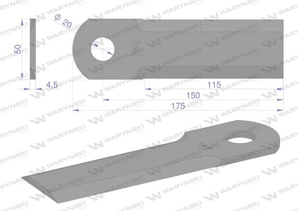 Nóż obrotowy rozdrabniacz słomy sieczkarnia gładki 175x50x4.5mm otwór 20 zastosowanie 320999350 New Holland WARYŃSKI ( sprzedaw