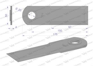 Nóż obrotowy rozdrabniacz słomy sieczkarnia gładki 175x50x4mm otwór 20 z tuleją zastosowanie 755787.1 New Holland WARYŃSKI ( spr