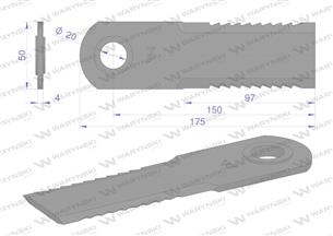 Nóż obrotowy rozdrabniacz słomy sieczkarnia uzębiony 173x50x4mm otwór 20 z tuleją zastosowanie 755784.1 Claas Lexion WARYŃSKI ( 