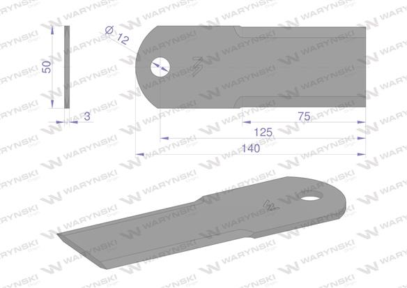 Nóż stały rozdrabniacz słomy sieczkarnia uzębiony 140x50x3mm otwór 12 zastosowanie 84437640 New Holland WARYŃSKI ( sprzedawane p