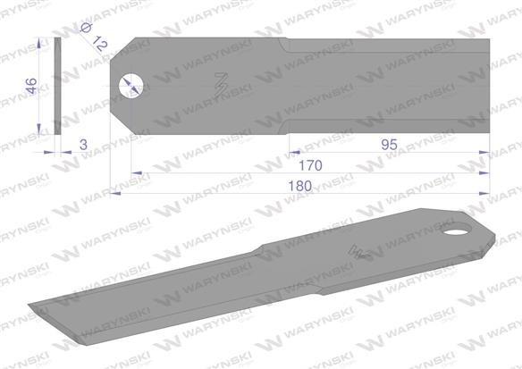 Nóż stały rozdrabniacz słomy sieczkarnia gładki 180X46X3mm otwór 12 zastosowanie 3DS174AD Claas WARYŃSKI ( sprzedawane po 25 )