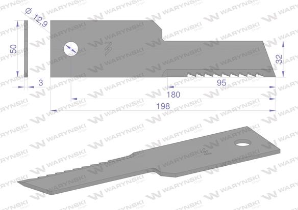 Nóż stały rozdrabniacz słomy sieczkarnia uzębiony 198x50x3mm otwór 13 zastosowanie 322291650 New Holland WARYŃSKI ( sprzedawane 