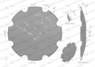 Talerz uzębiony Z-8 fi 510 mocowanie 4/98 grubość 4 stal borowa WARYŃSKI R