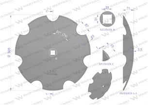 Talerz uzębiony Z-7 fi 510 otwór 30x30 stal borowa WARYŃSKI R 1242050040 1279201020
