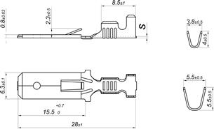 Nasadka wsuwka długa cynowana 6,3x0,8 1,0-2,5 GB0,38 L28 ELMOT ( sprzedawana po 300 szt ) widoczna cena za 1 sztukę E-2.5DSN