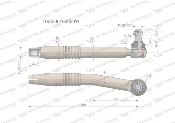 Przegub kierowniczy prawy 340mm - M22x1,5 F168300100020 WARYŃSKI