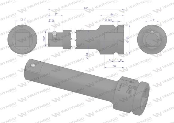 Przedłużka do nasadek udarowych 1" 200mm. CrMo. Waryński