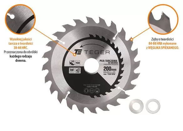 Piła tarczowa do drewna z węglikiem spiekanym 200x30x24T / TEGER