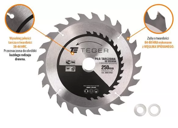 Piła tarczowa do drewna z węglikiem spiekanym 250x30x24T / TEGER