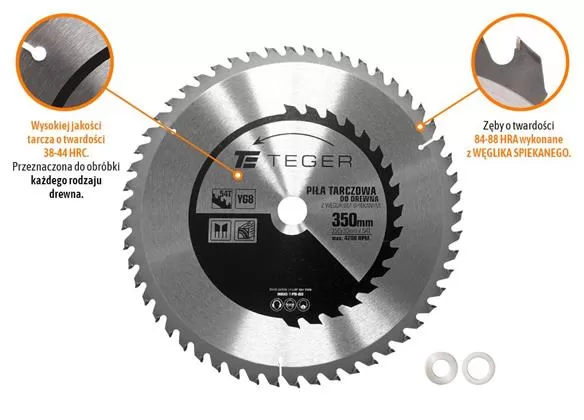 Piła tarczowa do drewna z węglikiem spiekanym 350x30x54T / TEGER