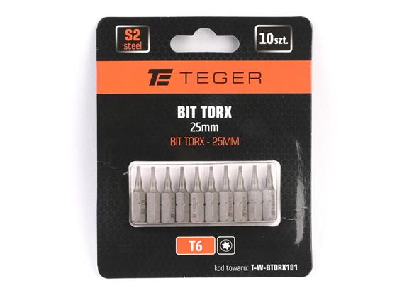 Bit TORX 25 mm/T6 (ZESTAW 10 SZT) / TEGER-190316