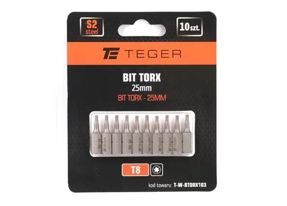 Bit TORX 25 mm/T8 (ZESTAW 10 SZT) / TEGER-190318