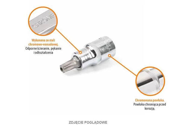 Klucz nasadowy 1/2" z bitem TORX 55 mm/T60 / (z otworem) / TEGER