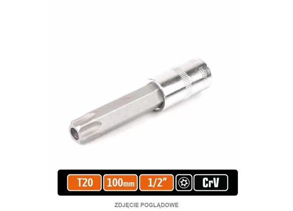 Klucz nasadowy 1/2" z bitem TORX 100 mm/T20 / (z otworem) / TEGER-190150