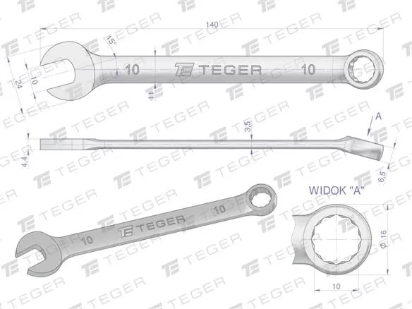 Klucz płasko-oczkowy 10 mm / TEGER