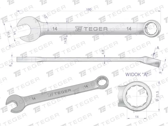 Klucz płasko-oczkowy 14 mm / TEGER