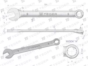 Klucz płasko-oczkowy 9 mm / TEGER
