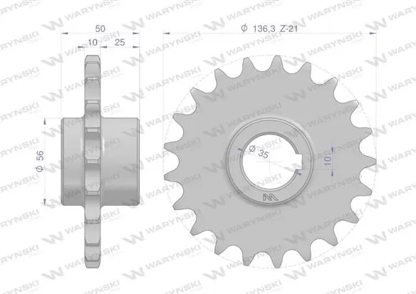 Koło łańcuchowe stalowe hartowane Z-21 3/4 fi-35 5057020110 zastosowanie Bizon WARYŃSKI