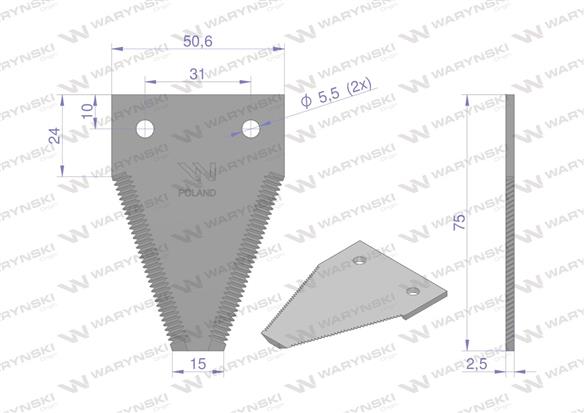 Nóż żniwny ostrza ząbkowane listwa do kosiarek czołowych, listwy boczne do rzepaku WARYŃSKI ( sprzedawane po 30 )