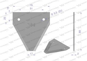 Nóż żniwny 80x76x2mm otwór 5.5 zastosowanie S80/2 Osa WARYŃSKI ( sprzedawane po 25 )