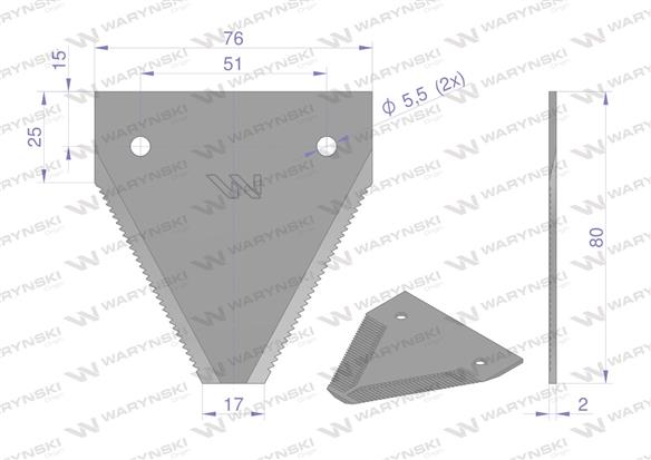 Nóż żniwny 80x76x2mm otwór 5.5 zastosowanie S80/2 Osa WARYŃSKI ( sprzedawane po 25 )