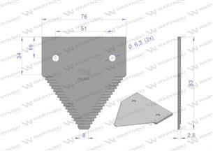 Nóż żniwny 83x76x2.8mm otwór 6.5 zastosowanie P49650 AZ32298 John Deere WARYŃSKI ( sprzedawane po 25 )