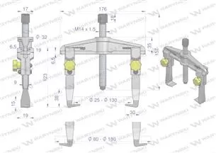 Ściągacz do łożysk dwuramienny typ T 80-180 Waryński